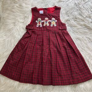 Vintage 90s Samara Red Plaid Embroidered Gingerbread Christmas Dress Girls 6 6X
